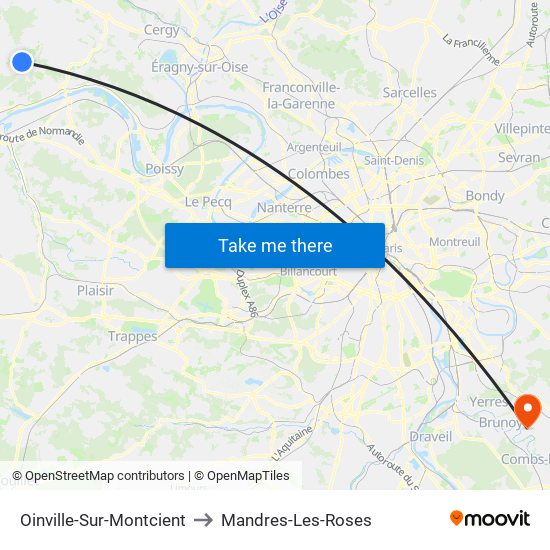 Oinville-Sur-Montcient to Mandres-Les-Roses map