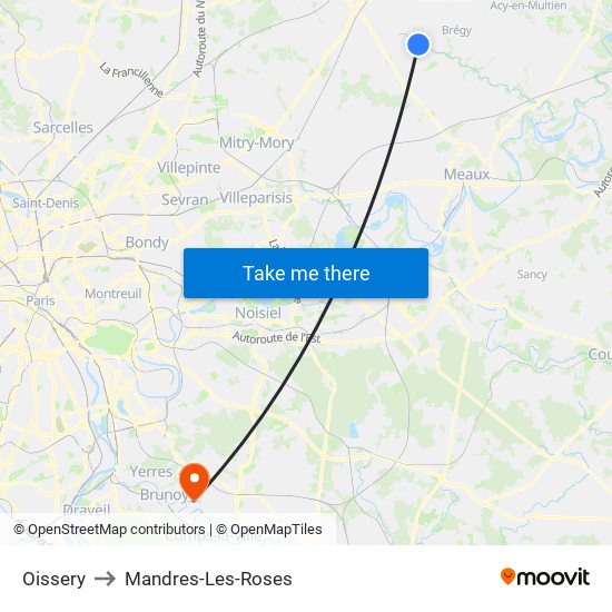 Oissery to Mandres-Les-Roses map
