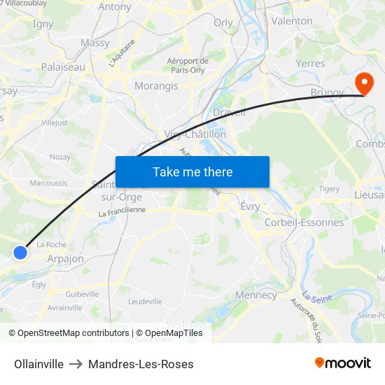 Ollainville to Mandres-Les-Roses map