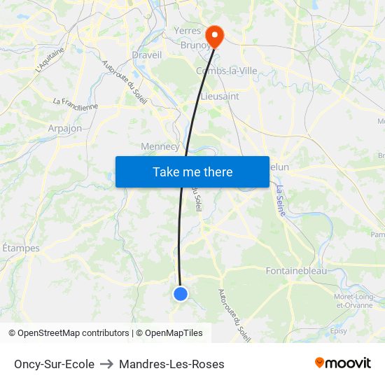 Oncy-Sur-Ecole to Mandres-Les-Roses map