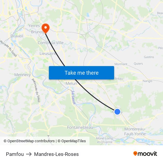 Pamfou to Mandres-Les-Roses map