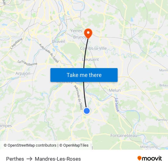 Perthes to Mandres-Les-Roses map