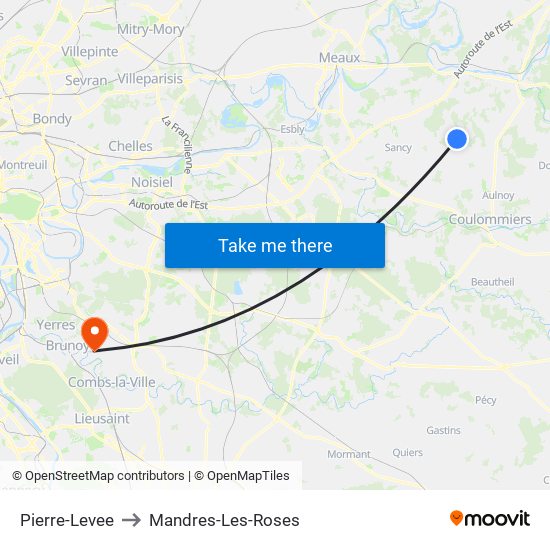 Pierre-Levee to Mandres-Les-Roses map