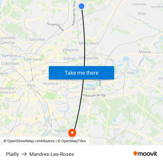 Plailly to Mandres-Les-Roses map