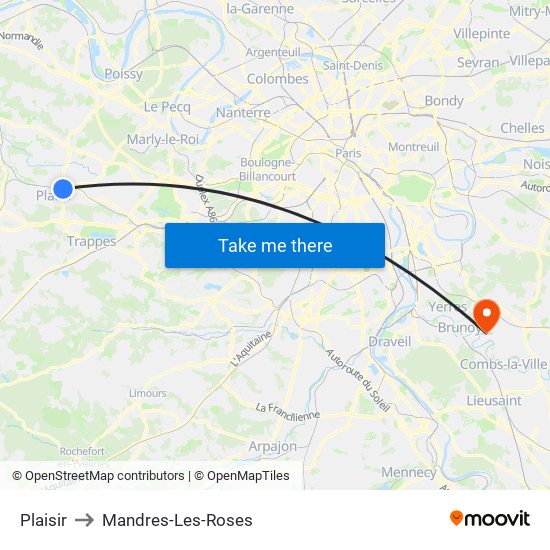 Plaisir to Mandres-Les-Roses map
