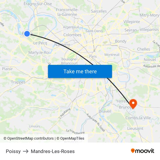 Poissy to Mandres-Les-Roses map