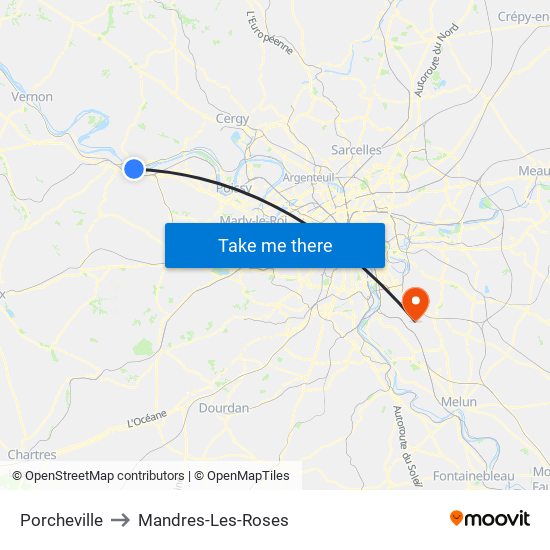 Porcheville to Mandres-Les-Roses map