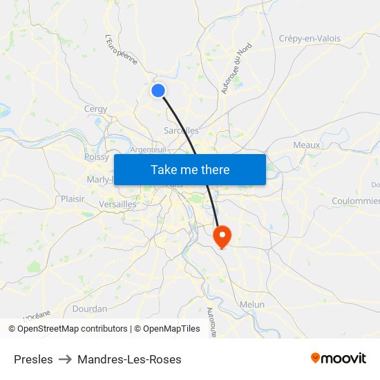 Presles to Mandres-Les-Roses map