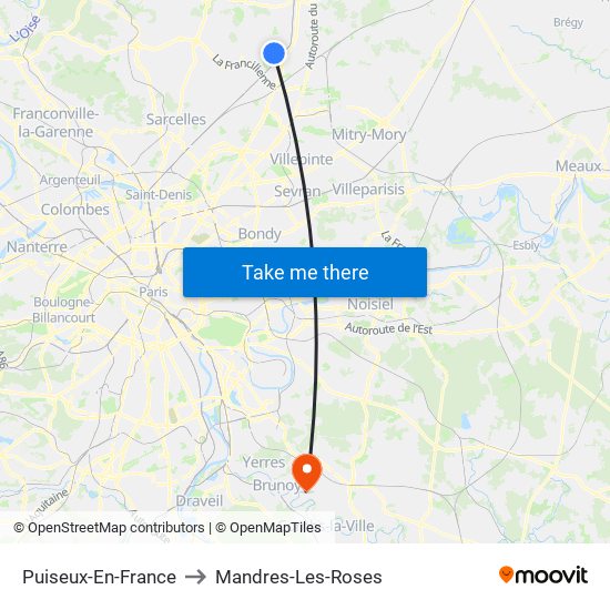 Puiseux-En-France to Mandres-Les-Roses map