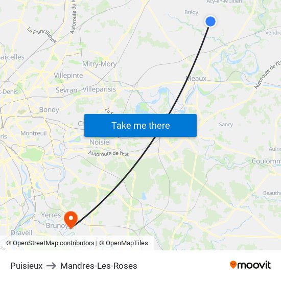 Puisieux to Mandres-Les-Roses map