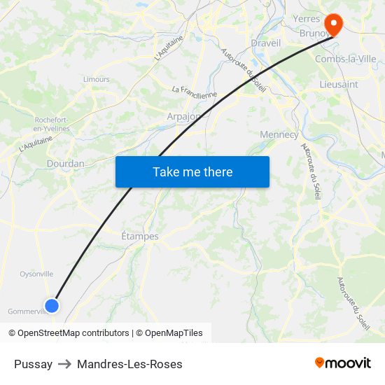 Pussay to Mandres-Les-Roses map