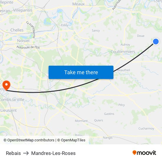 Rebais to Mandres-Les-Roses map