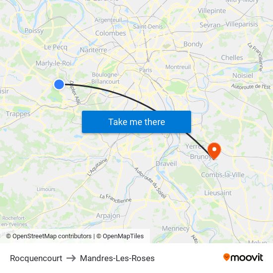 Rocquencourt to Mandres-Les-Roses map