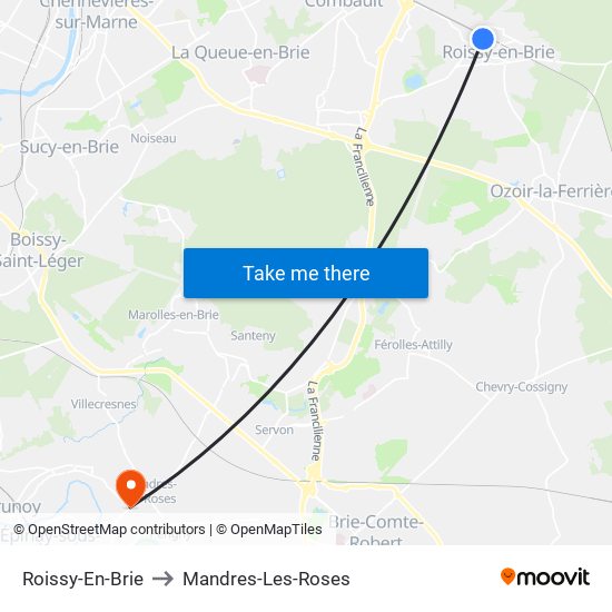 Roissy-En-Brie to Mandres-Les-Roses map