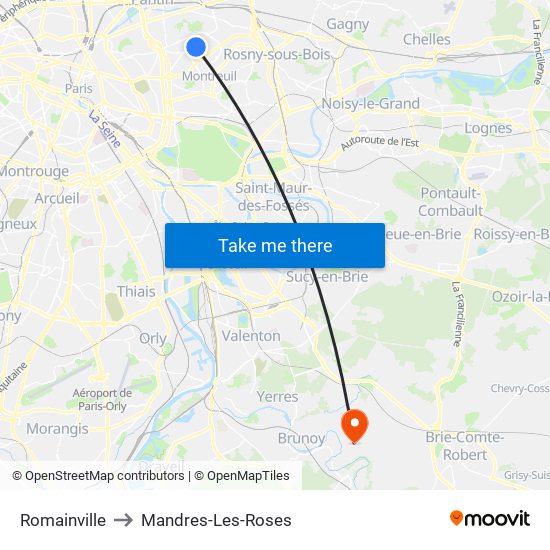 Romainville to Mandres-Les-Roses map