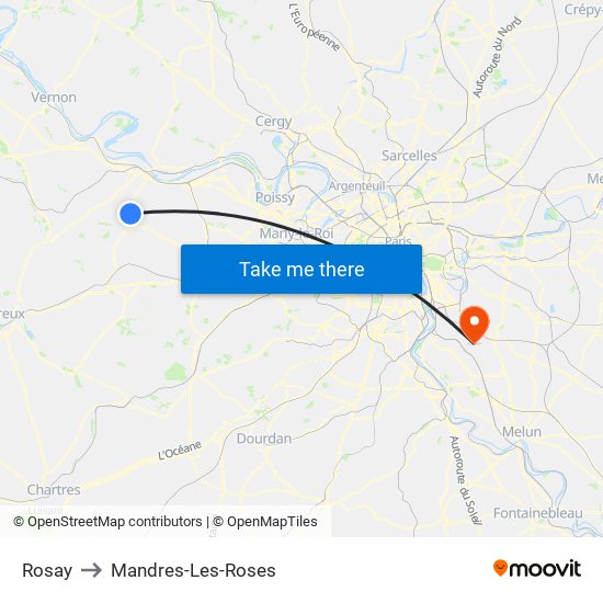 Rosay to Mandres-Les-Roses map