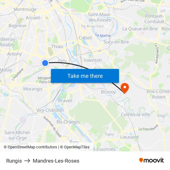 Rungis to Mandres-Les-Roses map