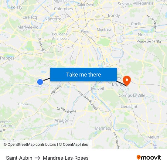 Saint-Aubin to Mandres-Les-Roses map