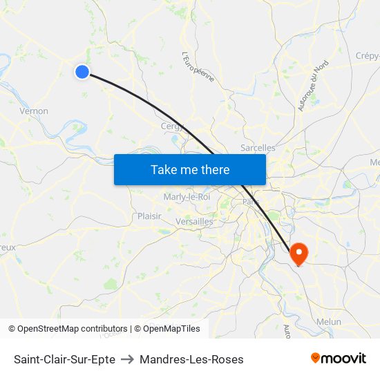 Saint-Clair-Sur-Epte to Mandres-Les-Roses map