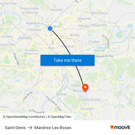 Saint-Denis to Mandres-Les-Roses map