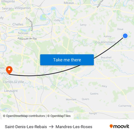 Saint-Denis-Les-Rebais to Mandres-Les-Roses map