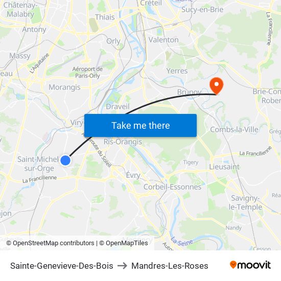Sainte-Genevieve-Des-Bois to Mandres-Les-Roses map