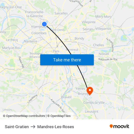 Saint-Gratien to Mandres-Les-Roses map
