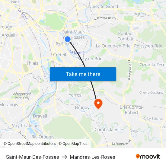 Saint-Maur-Des-Fosses to Mandres-Les-Roses map