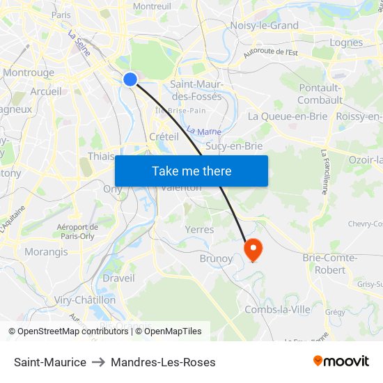 Saint-Maurice to Mandres-Les-Roses map