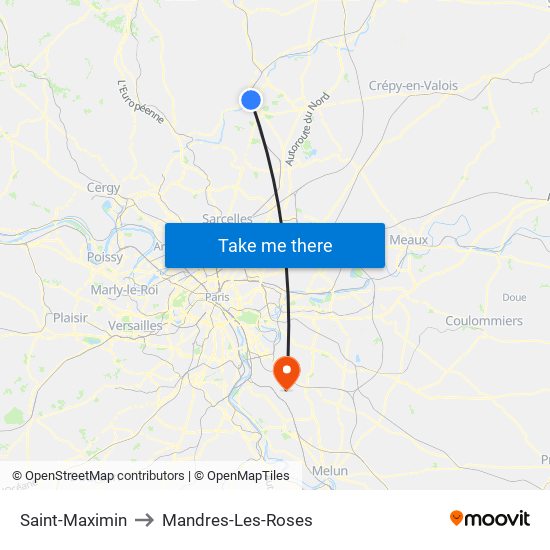 Saint-Maximin to Mandres-Les-Roses map