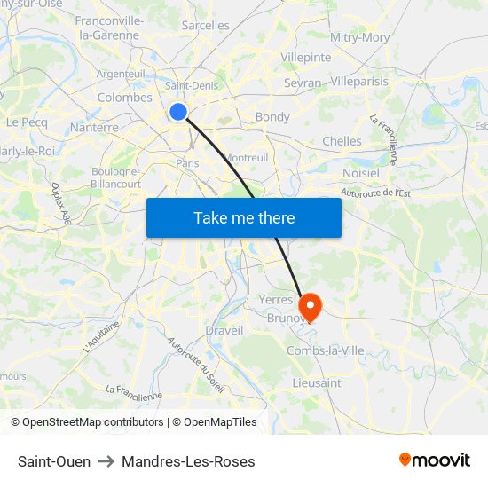 Saint-Ouen to Mandres-Les-Roses map