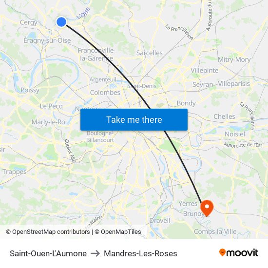 Saint-Ouen-L'Aumone to Mandres-Les-Roses map