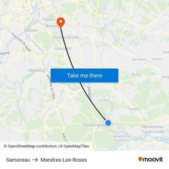 Samoreau to Mandres-Les-Roses map