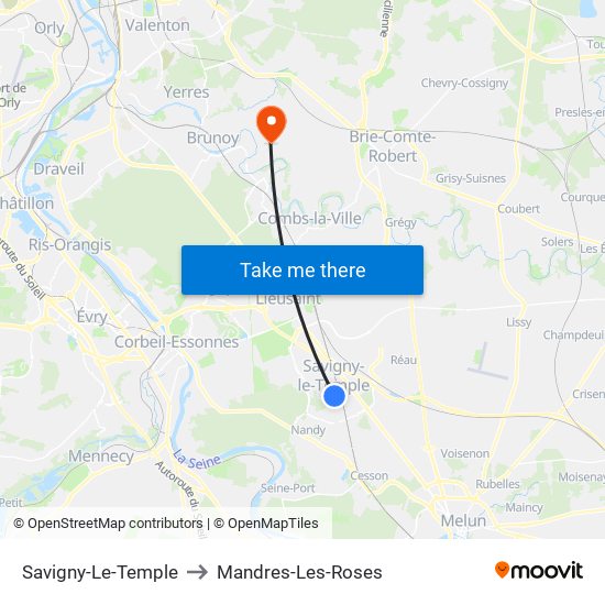 Savigny-Le-Temple to Mandres-Les-Roses map