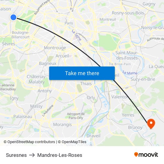 Suresnes to Mandres-Les-Roses map