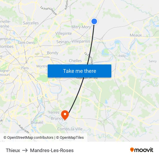 Thieux to Mandres-Les-Roses map