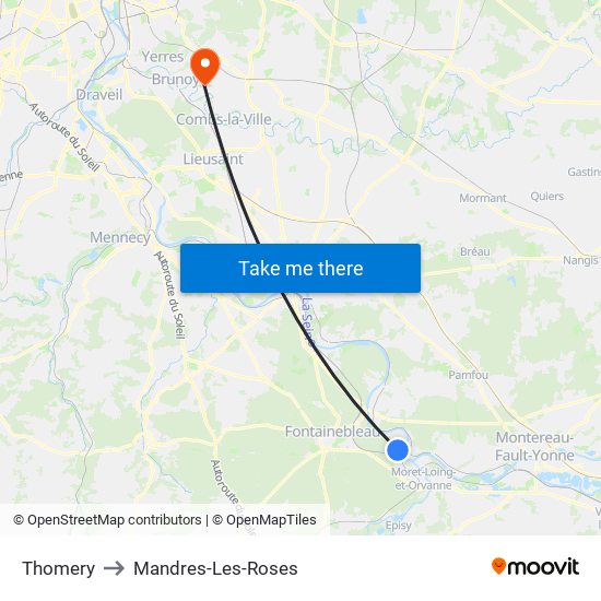 Thomery to Mandres-Les-Roses map