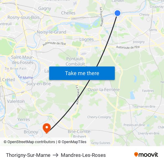 Thorigny-Sur-Marne to Mandres-Les-Roses map