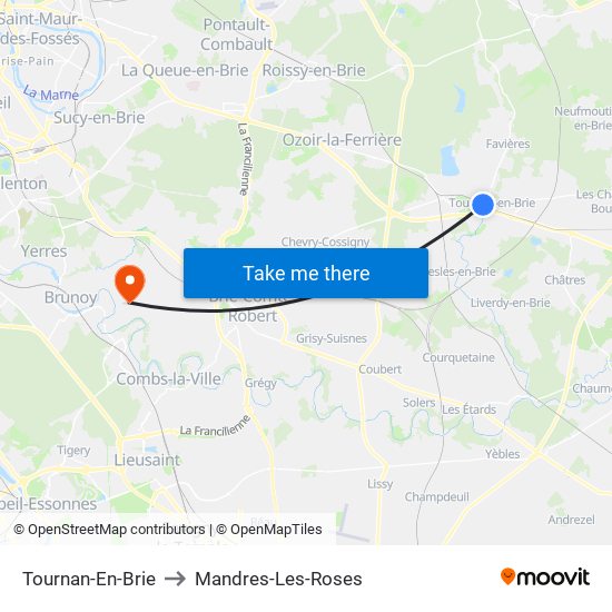 Tournan-En-Brie to Mandres-Les-Roses map
