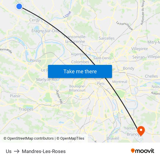 Us to Mandres-Les-Roses map