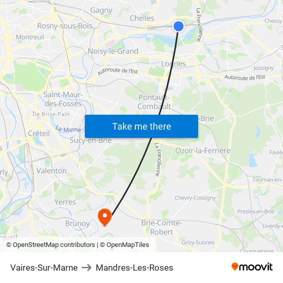 Vaires-Sur-Marne to Mandres-Les-Roses map