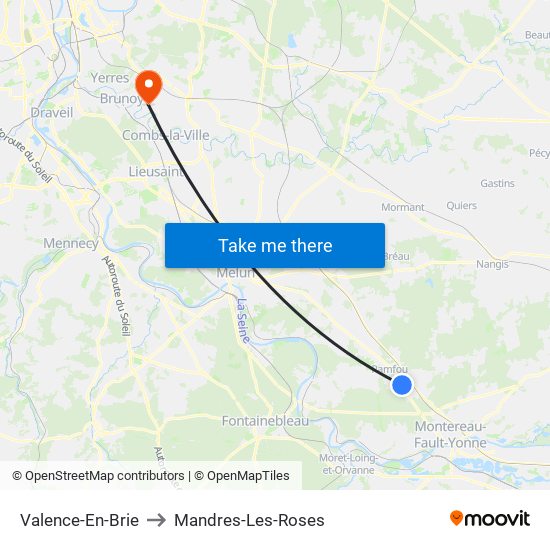 Valence-En-Brie to Mandres-Les-Roses map