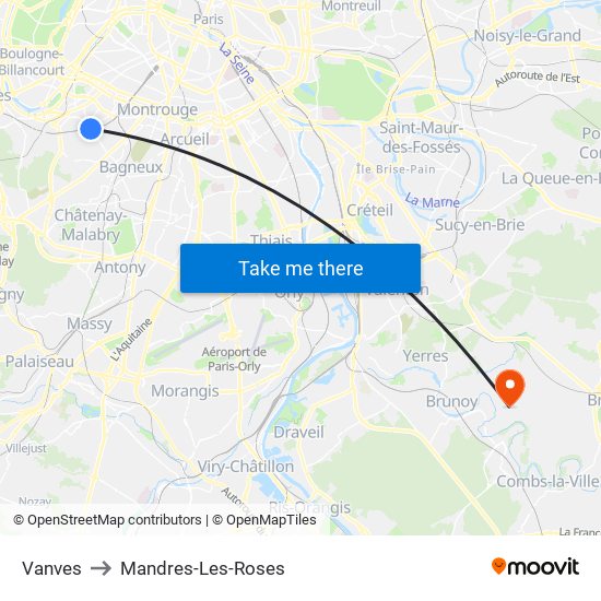 Vanves to Mandres-Les-Roses map