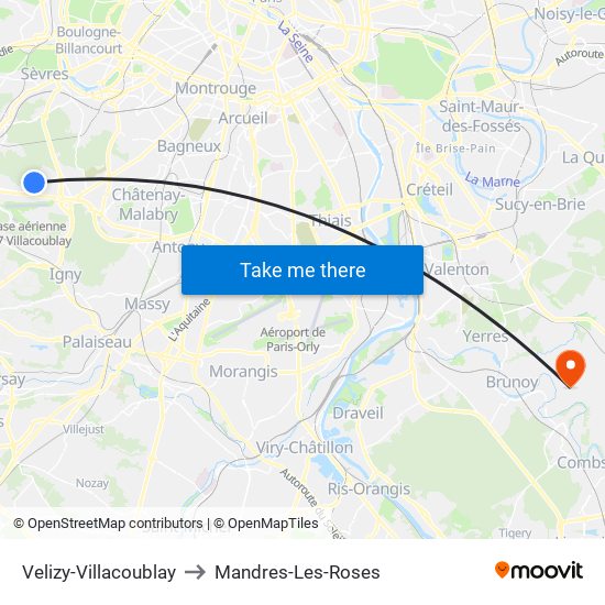 Velizy-Villacoublay to Mandres-Les-Roses map