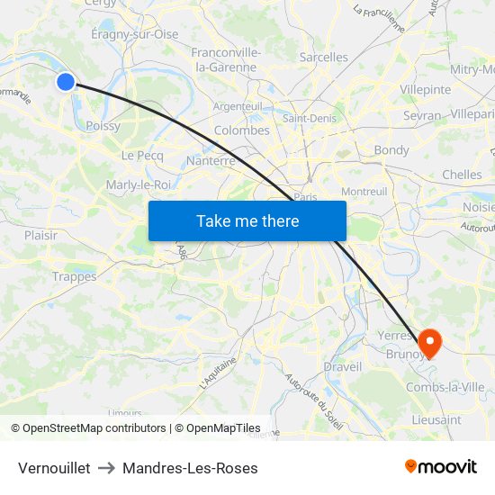 Vernouillet to Mandres-Les-Roses map