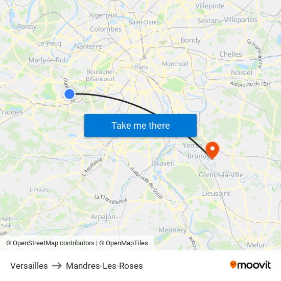 Versailles to Mandres-Les-Roses map