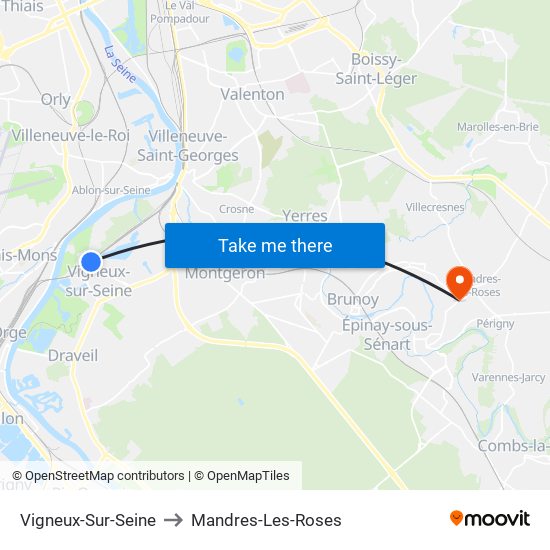 Vigneux-Sur-Seine to Mandres-Les-Roses map