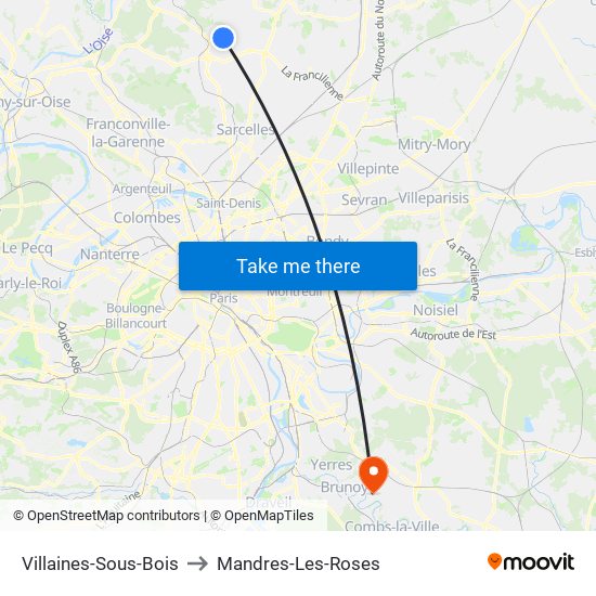 Villaines-Sous-Bois to Mandres-Les-Roses map