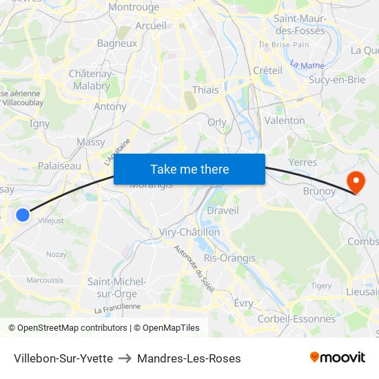 Villebon-Sur-Yvette to Mandres-Les-Roses map