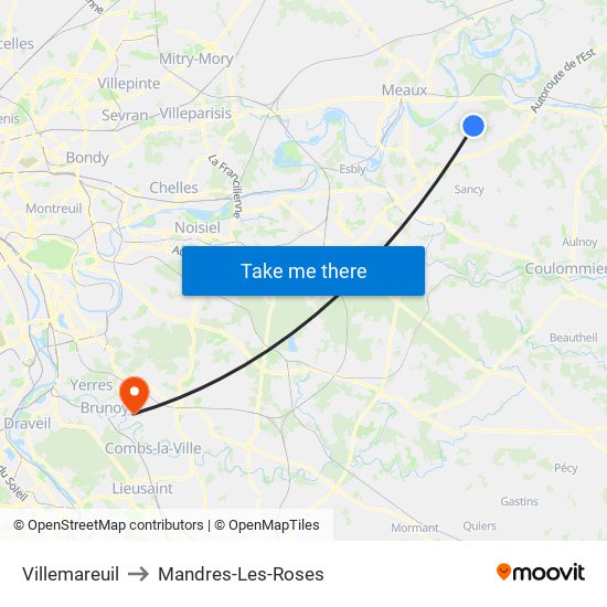Villemareuil to Mandres-Les-Roses map